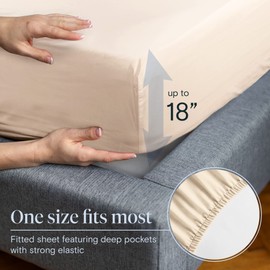 LuxClub Fitted Sheet King Bedding with 40cm Depth, Extra Deep Soft Microfiber Fabric, Ease Care, Soft & Comfortable, Fade Resistant - Beige, King