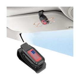 HZEL Sunglasses Holders for Car Sun Visor, Magnetic American Flag Auto Glasses Ticket Card Hanger Clip, Patriotic Vehicle Interior Eyeglass Mount Accessories, Universal for SUV Truck (Black/Red)