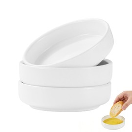 Bread Dipping Bowls Set of 3, Small Dipping Sauce Bowls, White Ceramic Sauce Dishes, Stackable, Shallow Round Bowl for Olive Oil, Dips and Sauces, Easy to Clean, Ideal for Parties and Home Use