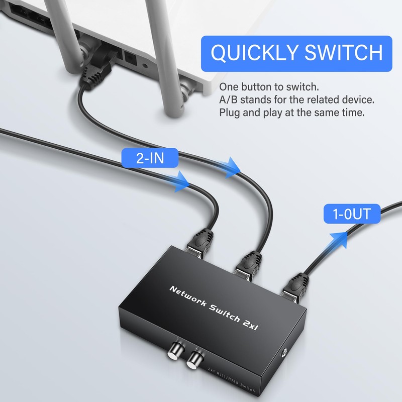 GINTOOYUN 2-in 1-Out RJ45 Network Manual Switch Selector 1-in 2-Out