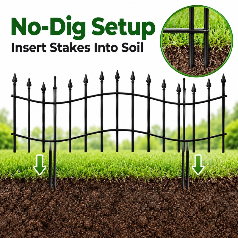 32 Inch No Dig Metal Garden Fence, 10 Pack 22