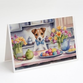 Caroline's Treasures Decorating Easter Jack Russell Terrier Greeting Cards Pack of 8 Blank Cards with Envelopes Whimsical A7 Size 5x7 Blank Note Cards