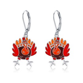 DAYLINLOVE Turkey Earrings S925 Sterling Silver Thanksgiving Turkey Leverback Dangle Earrings Thanksgiving Jewelry For Women Turkey Lovers Christmas Gifts