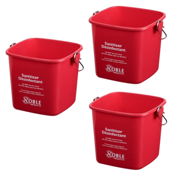 Red Small Sanitizing Buckets for Cleaning -3 Quart Sanitizing Cleaning Pail - Set of 3 Square Sanitizing Plastic Bucket