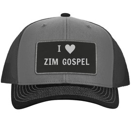 I Heart Love Zim Gospel - Leather Black Patch Engraved Trucker Hat, Grey-White, One Size