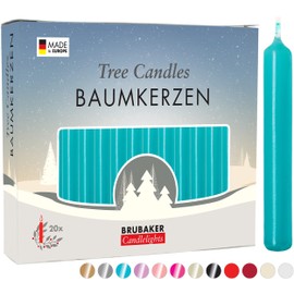 BRUBAKER Tree Candles - Pack of 20 - Turquoise - 3¾ x ½ Inches - Made in Europe - Christmas Wax Candles for Pyramids, Carousels & Chimes