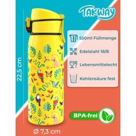 TAKWAY Children's Stainless Steel Drinking Bottle, 550 ml, Leak-Proof, Insulated and Suitable for Carbonated Drinks, Bottle for School, Sports (Dungle)