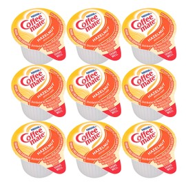 Hazelnut Liquid Creamer Singles 100 packets in total across 2 boxes, each containing 50 singles. Ideal for enhancing coffee with a creamy hazelnut flavor by EZ PZ