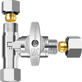 Tee Stop Valve - Lead-Free Add-A-Tee Valve 3/8 Inch x 3/8 Inch x 3/8 Inch,1/4 Turn Brass Extender Tee Connector with Built-in Sealing Gasket for Faucet,Glass Rinser,Dishwasher,Washing Machine