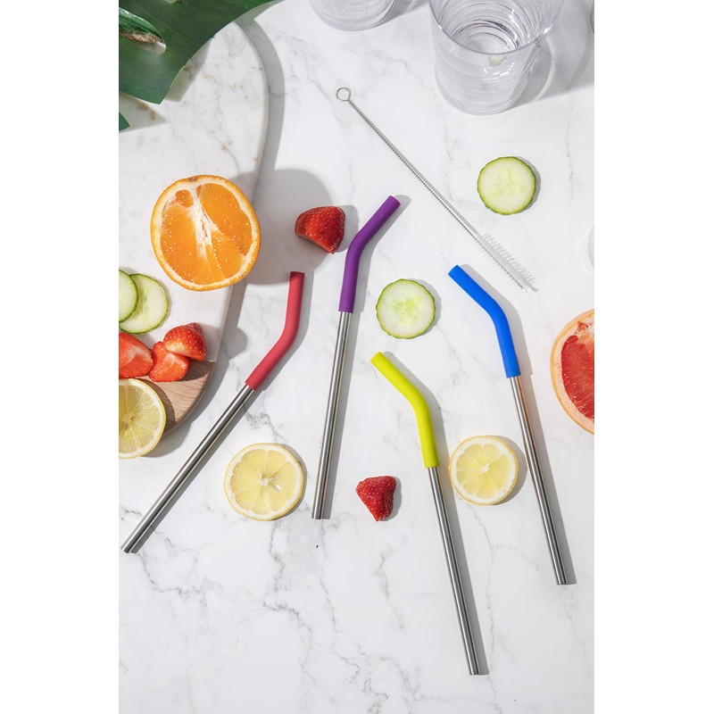 Colourworks Reusable Drinking Straws, Plastic Straws with Cleaning Brush, Environmentally