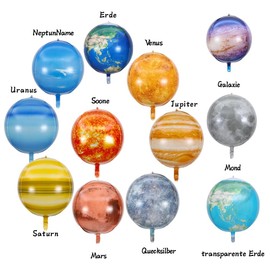 12 Stücke Weltraum Kindergeburtstag Deko Folienballons sonnensystem ballons,4D Helium Ballons,Weltraum Sonne Merkur Venus Erde Mond Mars Jupiter Saturn Uranus Neptun