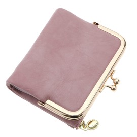 YINETTECH Women Wallet PU Leather Bifold Purse with Zipper and Kiss Lock Bank Card Storage Bag Vintage Small Compact Multifunctional Coin Pocket 12x10cm Pink