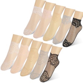 10 Pairs Lace Ankle Socks Women's Lace No Show Socks Ruffle Socks Low Cut Non Slip Casual Socks for Summer Women (Short)