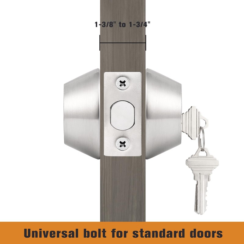 Probrico Brushed Satin Nickel Round Double Cylinder Deadbolt Lock, Keyed