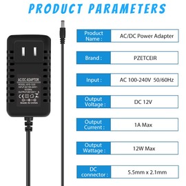 12V LED Power Supply, 12 Voltage 1A 12W Rubber Shell Wall Plug Power Supply with 5.5/2.1mm DC Female Barrel Connector for LED Strip Lights, 100-240V AC to 12 Volt DC Transformer Driver, 5 Pack