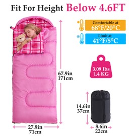 Uniqwamer Kids Sleeping Bag for Girls Boys - 4 Seasons Cold & Warm Weather Flannel Camping Sleeping Bags, Lightweight & Waterproof Sleeping Bag for Camping Hiking Outdoor Travel (50-80℉ Navy)