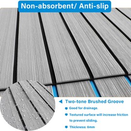 HZCHIONE Boat Decking Flooring EVA Foam Faux Teak Floor Mat Self-Adhesive Non-Slip Deck Rolls Sheet for Boats Pontoon Yacht Swim Platform Helm Pad RV Floor(94.5x21.66) A-Light Grey with Black Seam