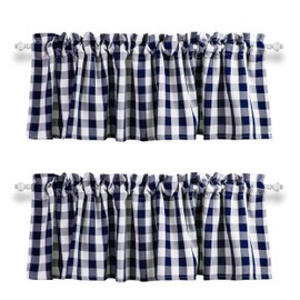 Aiking 2 Panels of 56" x 14" Picnic Plaid Rod Pocket Window Curtain Valances, Polyester, Navy and White