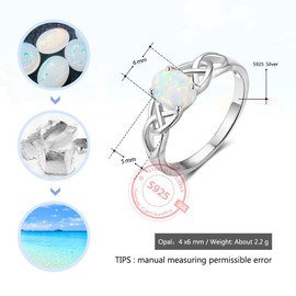 ACEFEEL Oval Lab Created White Opal Celtic Knot 925 Sterling Silver Band Ring (8.5)