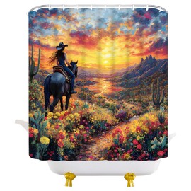 YOZSLGU Western Cowboy Shower Curtain Cowgirl Wild West Succulent Plant Cactus Fabric Bathroom Decor Curtains with Hooks, 70" Wx70 H