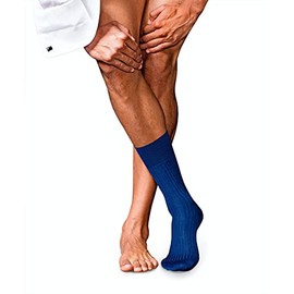 FALKE Men's No. 7 Socks Breathable Climate Regulating Odour-Inhibiting Wool High Quality Reinforced Men's Socks Flat Seam Pressure-free Toe Fine Plain Lightweight Business Everyday 1 Pair, Blue (Royal