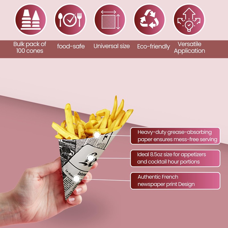 Friteshop – Premium K-17 Medium Size French Newspaper Paper Cones