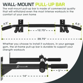 ProsourceFit Wall-Mounted Pull-Up / Chin-Up Bar, Heavy Duty 300 lb. Capacity, Black