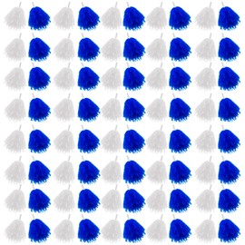 Meooeck 80 Pcs Cheerleading Pom Poms Sports Dance Cheer Pompoms with Handles Cheerleading Pom Poms Plastic Cheerleader Party Decorations for Kids Adults Cheering Team (Blue, White)
