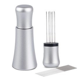WDT tool, Espresso Distribution tools, 10 x 0.35mm 304 Stainless Steel Needles Installed with 10 Extra needles for Espresso Stirrer Replacement, Aluminum Alloy Handle with Stand (Matte Silver)