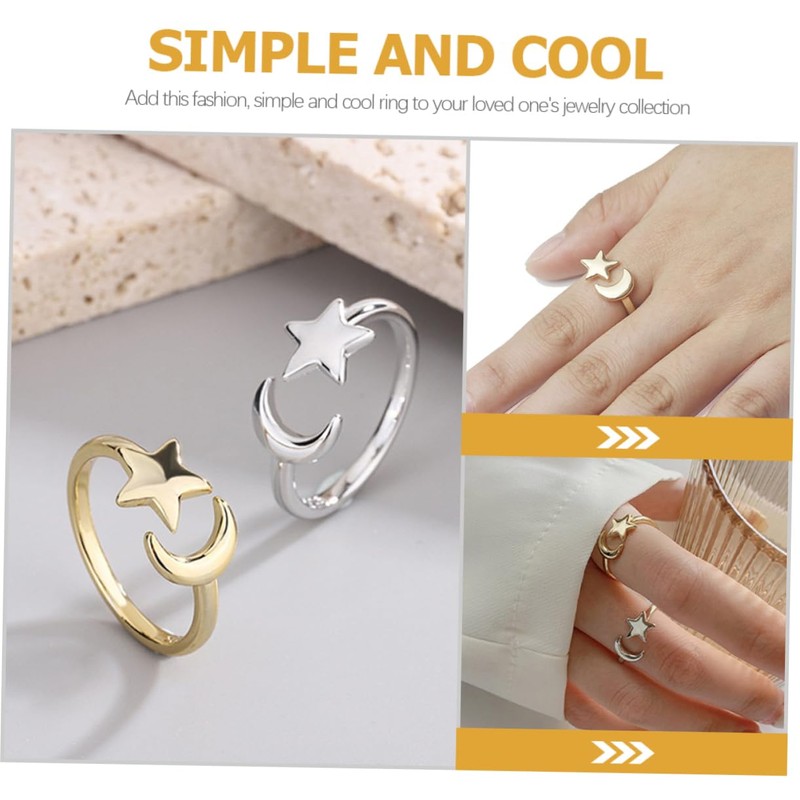 FOMIYES Open Ring Aesthetic Star Moon Ring for Women Statement