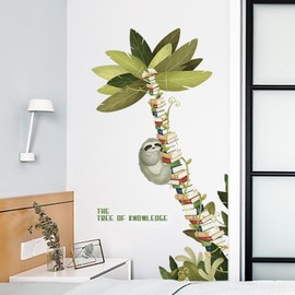 RoyoLam Tree Wall Sticker for Living Room Book Tree with Sloth Wall Decal Stickers Peel and Stick Wall Art Home Decor Wall Stickers for Library Nursery Classroom Preschool Bedroom (Stick on the Right)
