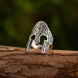 KONFEN Ring Adjustable Silver Men's Fidget Ring Spartan Helmet Rings Open Adjustable Men Viking Index Finger Rings Foot Rings Two Finger Ring Vintage Jewellery for Men Men Women Unisex, Metal