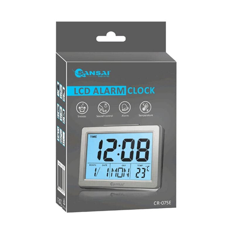 Sansai LCD Digital Alarm Clock Date/Temp Blue Backlight 12/24Hr Assorted