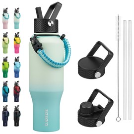 BJPKPK Insulated Water Bottles with Straw Lid, 35oz Metal Water Bottle with 2 lids & Paracord Strap, Double Wall Stainless Steel Vacuum Tumblers, Cups, Mugs, Thermos for Hot& Cold Drinks, Mint