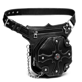 Steampunk Waist Bag Fanny Pack Fashion Gothic Leather Shoulder Crossbody Messenger Bags Thigh Leg Hip Holster Purse Travel Pouch Hiking Sport Chain Bags for Women Men, Black 140, Small, Steampunk &