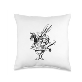 Vintage Alice in Wonderland White Rabbit Queen of Hearts Throw Pillow