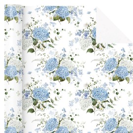 WRAPAHOLIC Hydrangea Floral Wrapping Paper Roll - Mini Roll - 17 Inch x 16.5 Feet - Blue White Hydrangea Flower Wrapping Paper Perfect for Birthday, Wedding, Bridal Shower, Tea Party
