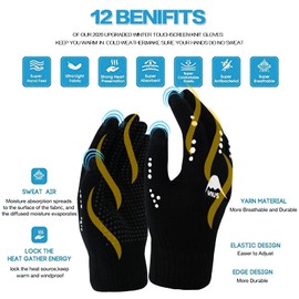 LOVMEAD 4 Pairs Children's Winter Cycling Gloves Knitted Gloves Touchscreen 4-12 Years Boys Girls Winter Gloves Warm Windproof (Black + Pink)
