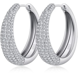 Miaofu 18 Carat White Gold Plated Hoop Earrings 925 Silver Women's Large Hoop Earrings with Shiny Cubic Zirconia, Hypoallergenic Hoop Earrings for Girls Size 12.5 mm - 60 mm Hoop Earrings, Sterling
