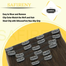 SAFIRENY Clip in Hair Extensions Human Hair,#4 medium dark brown,120g 20 Inch,Remy Human Hair Extensions Clip ins for Women,Natural Human Hair 6pcs Per Set with 18 Clips(#4,20'')