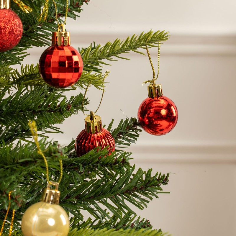 100 Pcs Mini Christmas Ball Ornaments Set, 1.18'' Red and