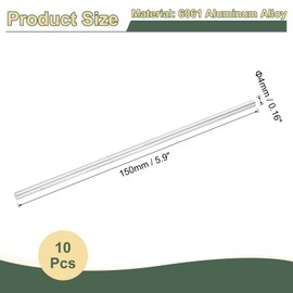 uxcell 10Pcs 0.16"(4mm) Dia Round Aluminum Rods, 5.9"(150mm) Long 6061 Aluminum Round Rod Solid Lathe Bar Stock for Industry Construction DIY Crafts, Silver