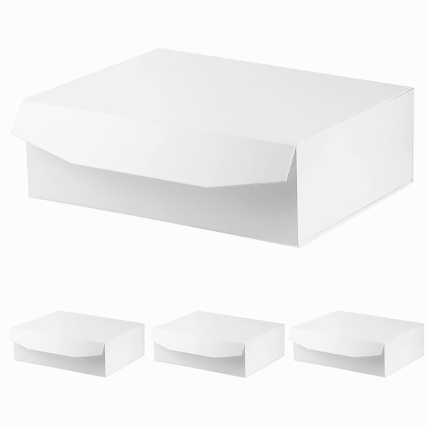 PACKGILO 4 Pcs White Extra Large Gift Box with Lid, 16.5 x 13 x 5.3 Inches, Hard Magnetic Giant Gift Boxes for Presents Clothes Robe Wedding Dress Sweater,Reusable Foldable Bridesmaid Proposal Box