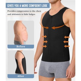 TAILONG Slim Body Shaper Men Compression Underwear Shirt Tight Vest Waist Training Tank Top Girdle (M, Black)