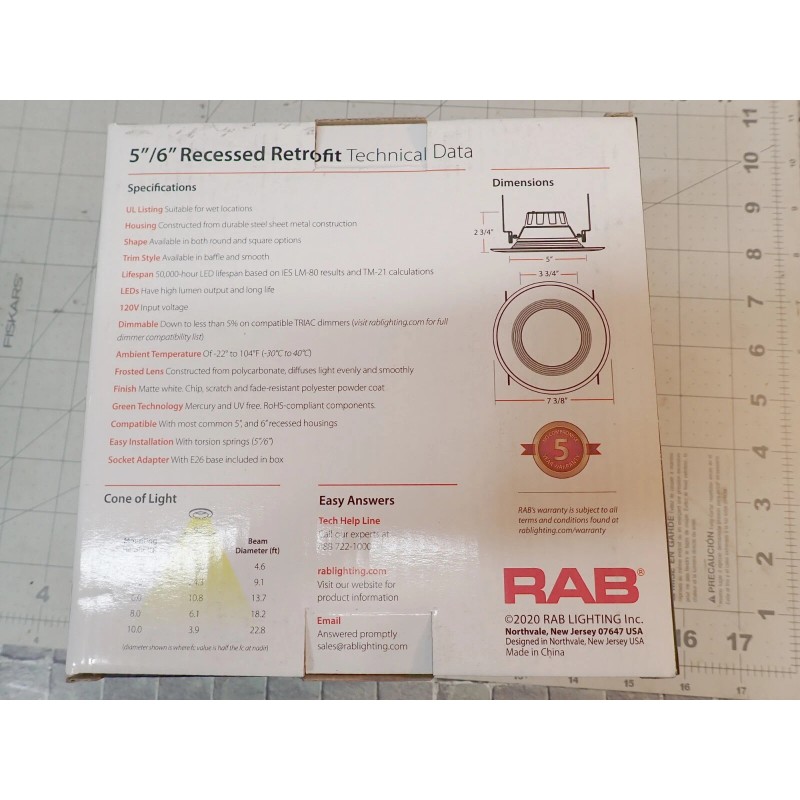 RAB LED 3000K 5" - 6" Recessed Retrofit Downlight 8W,
