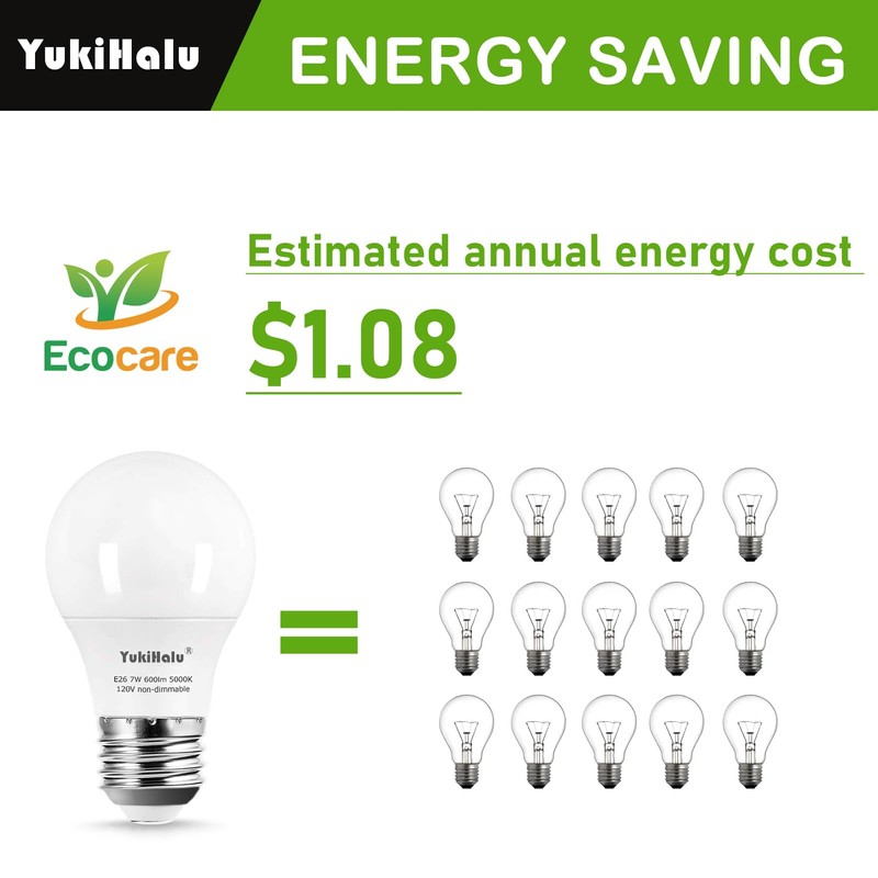 YukiHalu A15 LED Light Bulbs, 60W Equivalent, E26 Base, 2700K/3000K/5000K