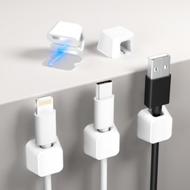 Viaky 8 Pack Magnetic Cable Clips, Large Size Under Desk Cable Management, Workspace Charger Organizer,Cord Holder with Adhesive Metal Disc, Office Desk Accessories for Nightstand Car Wall (White)