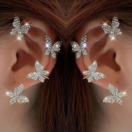 Butterfly Ear Cuff Earrings for Women Gold Ear Cuffs Non Piercing Silver Zircon Butterfly Clip on Earrings Fairy Costume for Woman Butterfly Gifts for Women