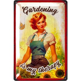 LANOLU Retro Tin Sign Garden - Gardening Therapy - Garden Signs for Outdoors, Signs for the Garden, Garden Signs, Funny Metal Signs Garden 20 x 30 cm