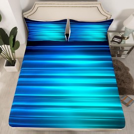 Blue Black Gradient Sheets with Deep Pocket Fitted Sheet Queen Size, Abstract Ombre Sheets with Deep Pocket Fitted Sheet Kids Geometric Abstract Ombre Sheet Set Gradient Contemporary Bedding Set 4Pcs